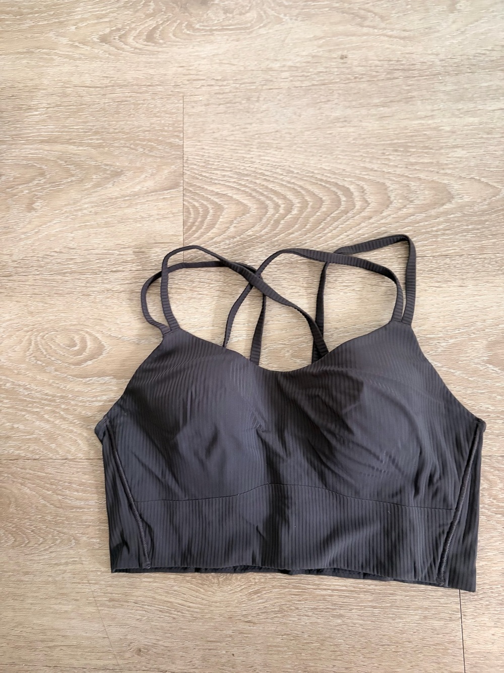 Strappy Ribbed Longline Sportsbra - Black